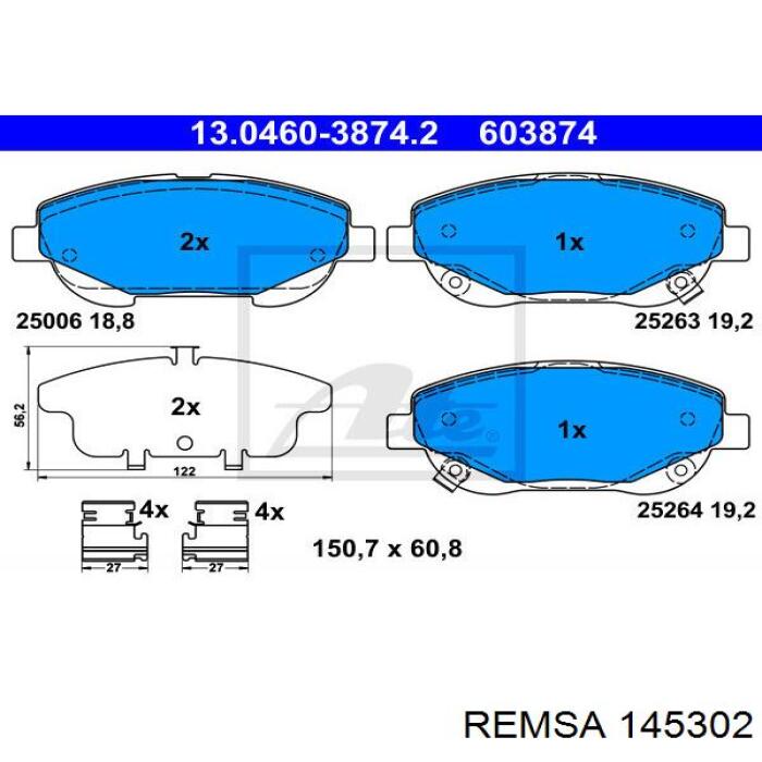 145302 Remsa колодки гальмівні передні, дискові