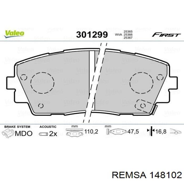 148102 Remsa колодки гальмівні передні, дискові