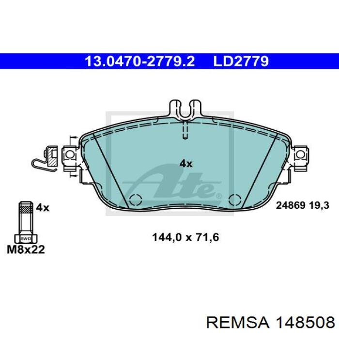 148508 Remsa Передні гальмівні колодки