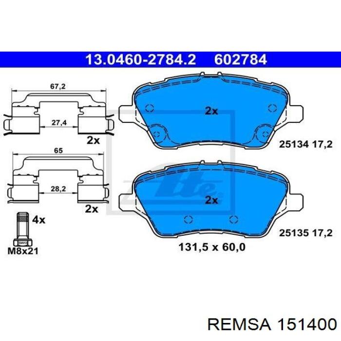 Купити 151400 Remsa Колодки гальмівні передні, дискові