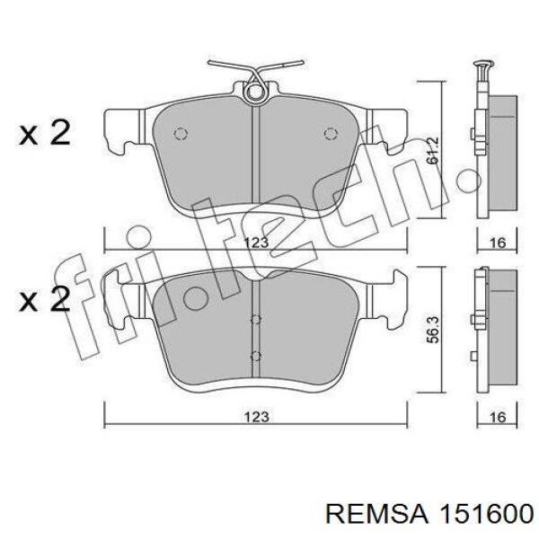 151600 Remsa колодки гальмові задні, дискові