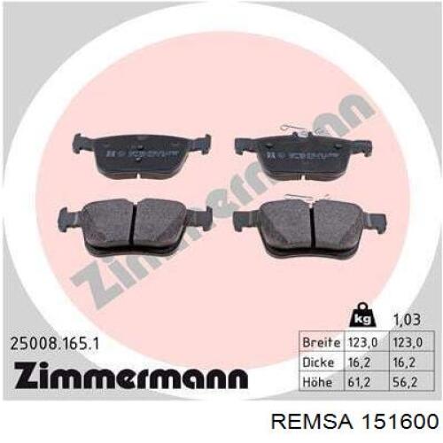 Задні гальмівні колодки Remsa 151600 ціна, від 21.95 USD
