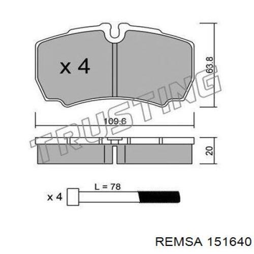 Задні гальмівні колодки 151640 Remsa
