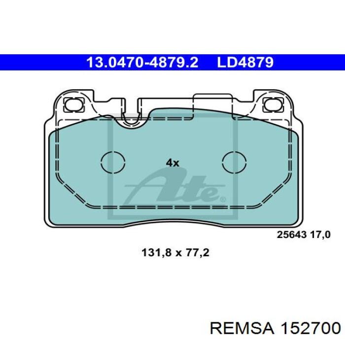 Передні тормозні колодки 152700 Remsa
