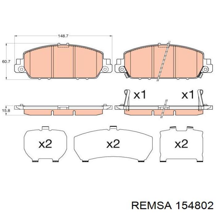 Колодки гальмівні передні, дискові 154802 Remsa