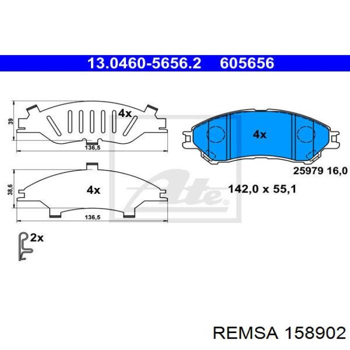 Колодки гальмівні передні, дискові 158902 Remsa