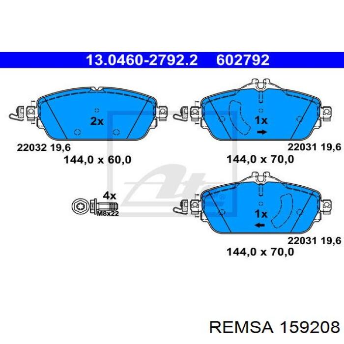 Передні тормозні колодки 159208 Remsa