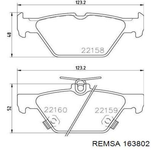 Колодки гальмові задні, дискові 163802 Remsa