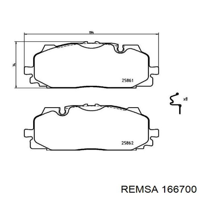 Колодки гальмівні передні, дискові 166700 Remsa