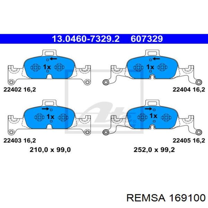 Передні тормозні колодки 169100 Remsa