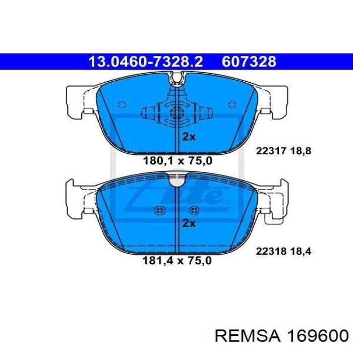 Купити 169600 Remsa Колодки гальмівні передні, дискові