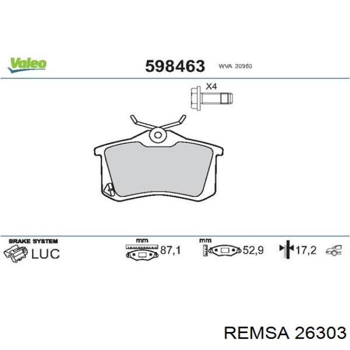 Колодки гальмові задні, дискові 26303 Remsa