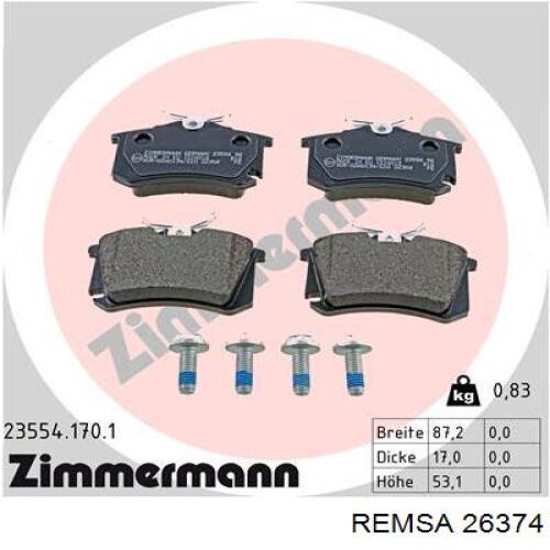 Задні гальмівні колодки Remsa 26374 ціна, від 15.07 USD