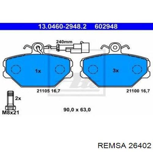 Купити 26402 Remsa Колодки гальмівні передні, дискові
