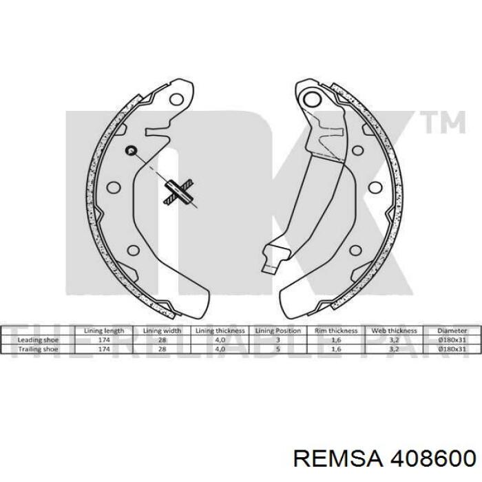 Колодки гальмові задні, барабанні Remsa 408600 ціна, від 13.39 USD