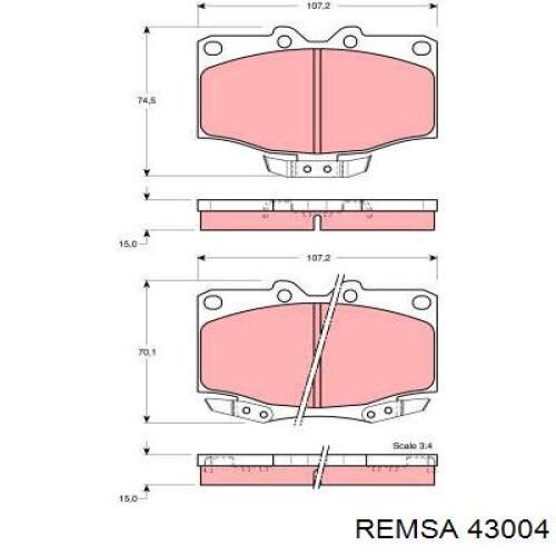 Колодки гальмівні передні, дискові 43004 Remsa