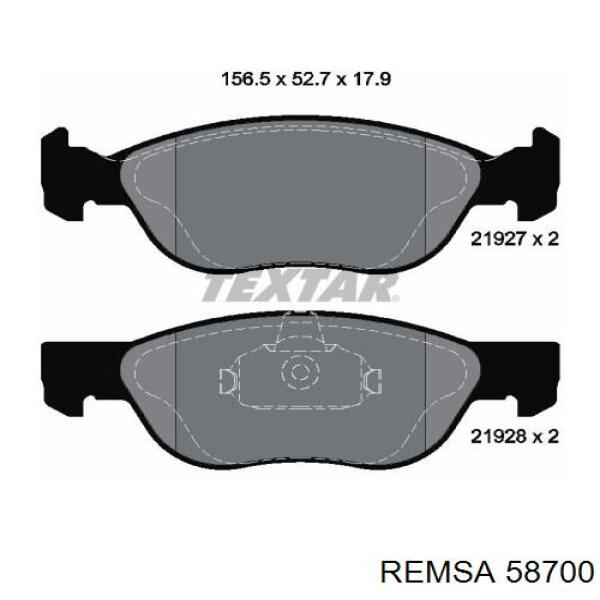 Колодки гальмівні передні, дискові 58700 Remsa