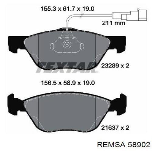 Колодки гальмівні передні, дискові 58902 Remsa