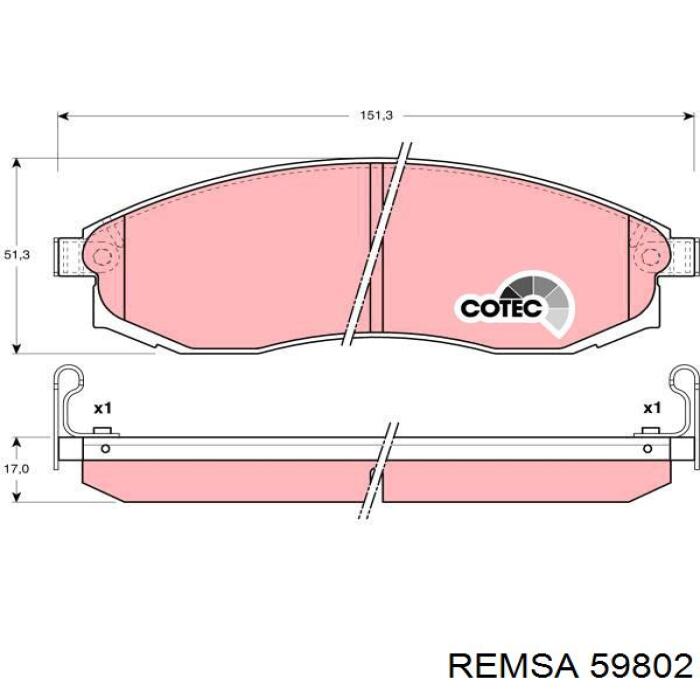 Колодки гальмівні передні, дискові 59802 Remsa