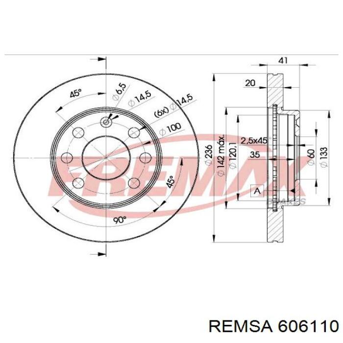 Диск переднього гальма Remsa 606110 ціна, від 24.49 USD