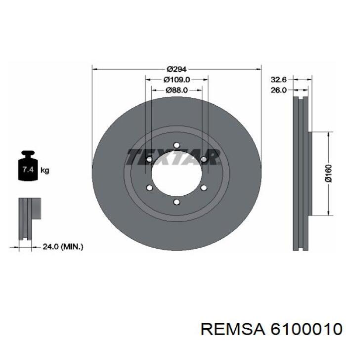 Диск переднього гальма Remsa 6100010 ціна, від 46.25 USD