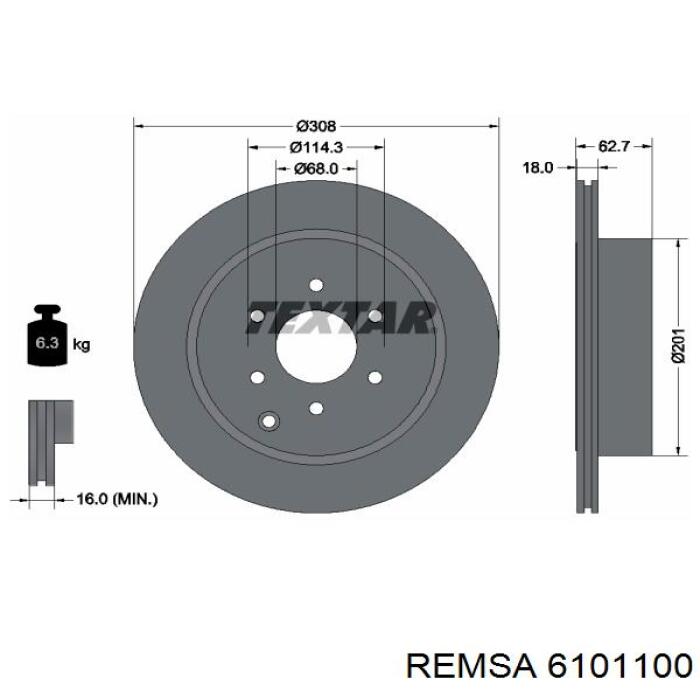 Купити 6101100 Remsa Диск заднього гальма