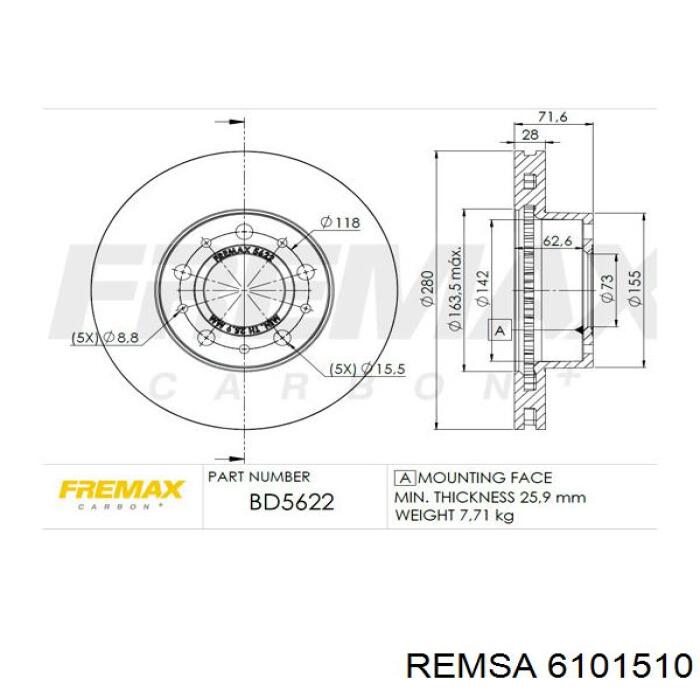 Купити 6101510 Remsa Ротор гальмівний
