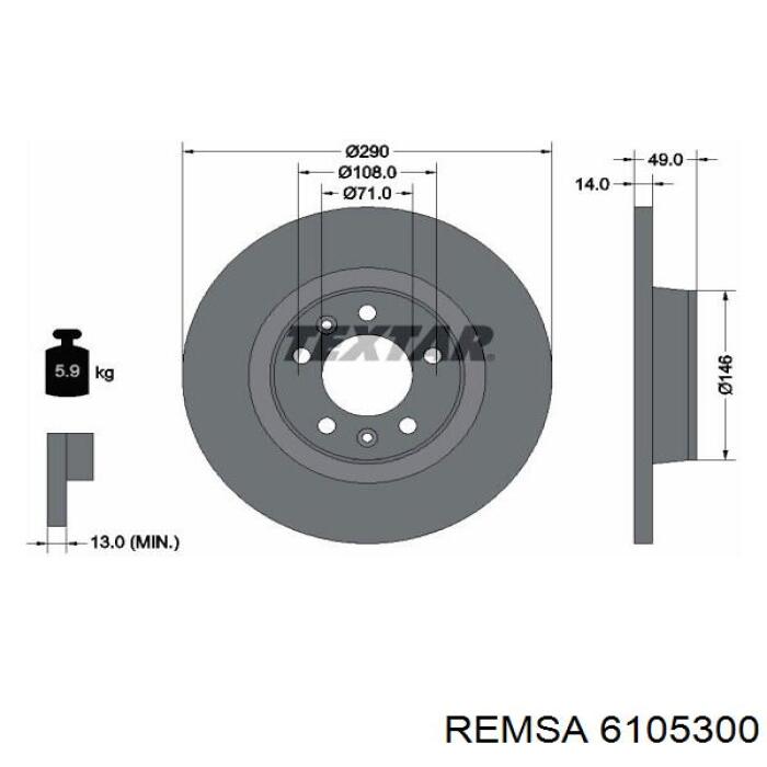 Купити 6105300 Remsa Диск заднього гальма