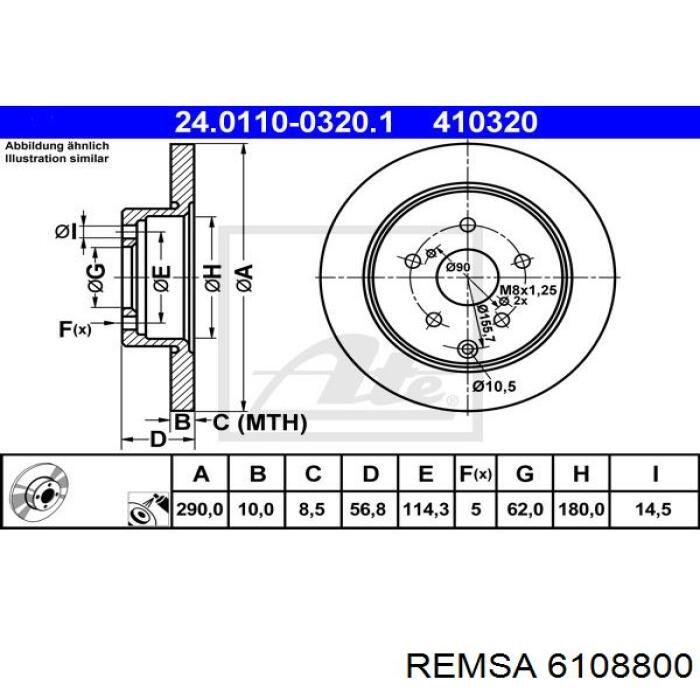 Диск гальмівний задній Remsa 6108800