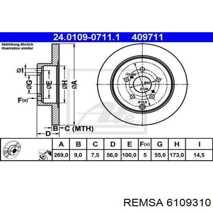 6109310 Remsa Гальмо дискове переднє