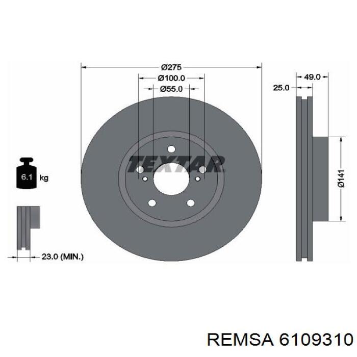 Диск переднього гальма Remsa 6109310 ціна, від 38.37 USD