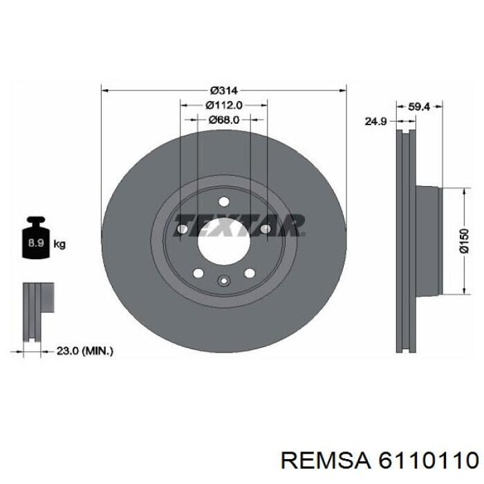 6110110 Remsa диск гальмівний передній