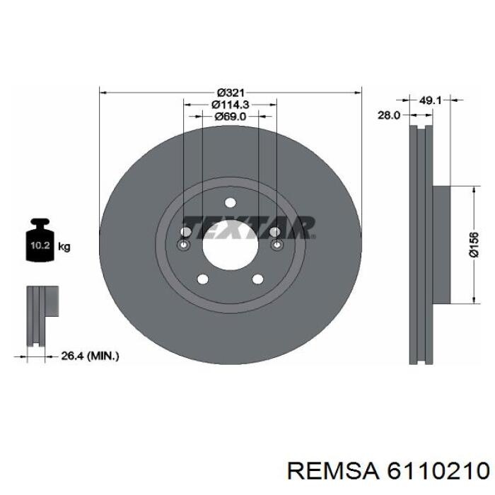 Диск переднього гальма Remsa 6110210 ціна, від 74.27 USD