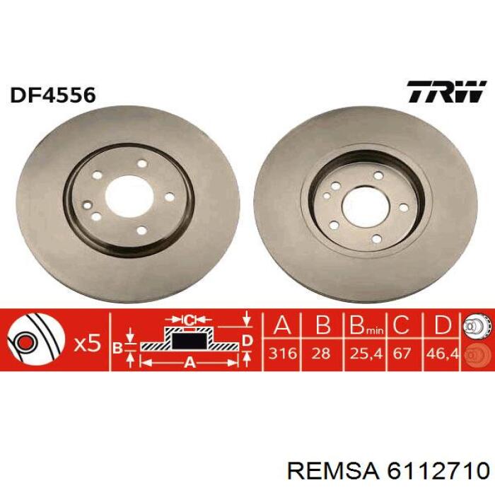 Диск гальмівний передній 6112710 Remsa