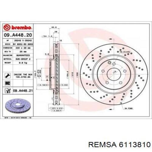 Диск переднього гальма Remsa 6113810 ціна, від 81.97 USD