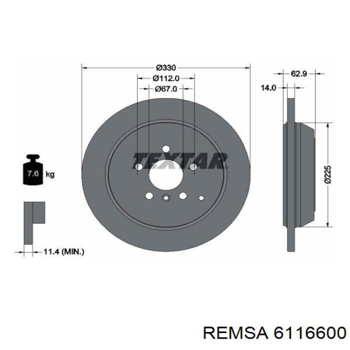 Купити 6116600 Remsa Диск заднього гальма