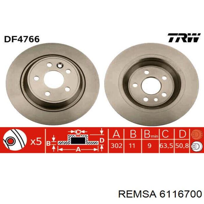 6116700 Remsa диск гальмівний задній