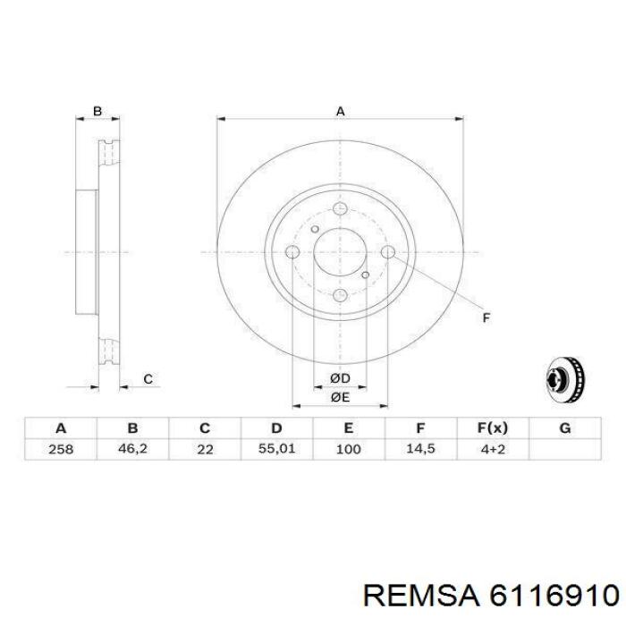 Диск гальмівний передній Remsa 6116910