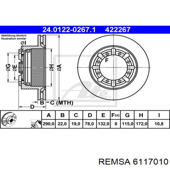Купити 6117010 Remsa Диск заднього гальма