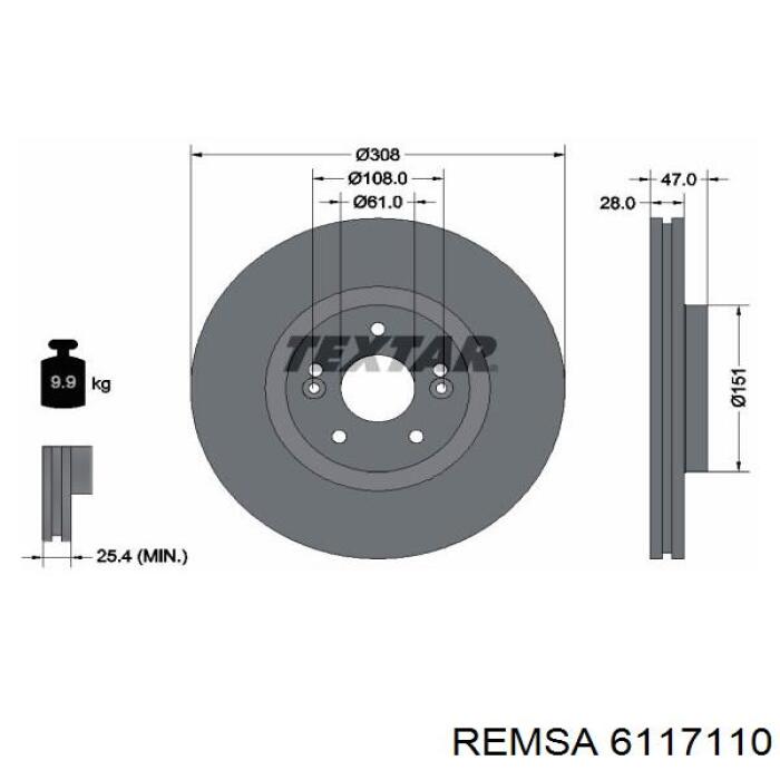 6117110 Remsa диск гальмівний передній