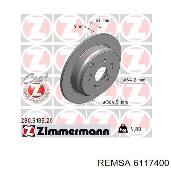 Диск гальмівний задній Remsa 6117400