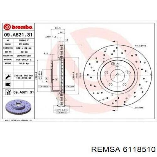 Диск переднього гальма Remsa 6118510 ціна, від 72.02 USD
