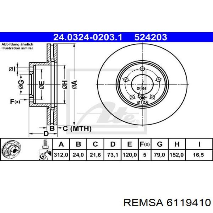 Гальмівні диски передні 6119410 Remsa