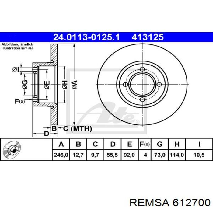 612700 Remsa диск гальмівний передній
