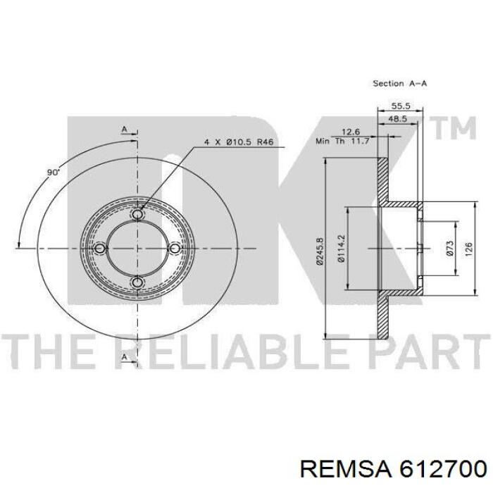 Диск переднього гальма Remsa 612700 ціна, від 23.55 USD