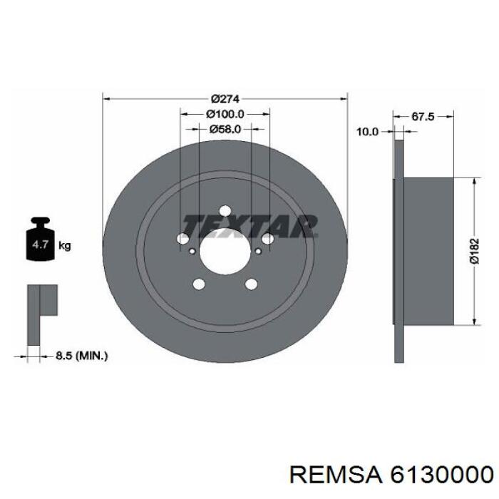 Купити 6130000 Remsa Диск заднього гальма