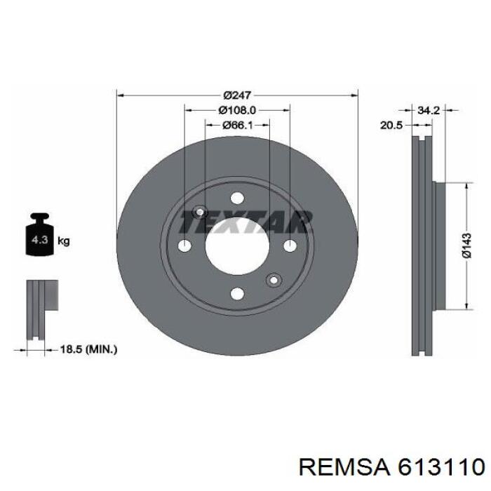613110 Remsa диск гальмівний передній