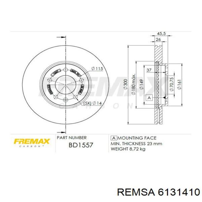 Диск гальмівний передній Remsa 6131410