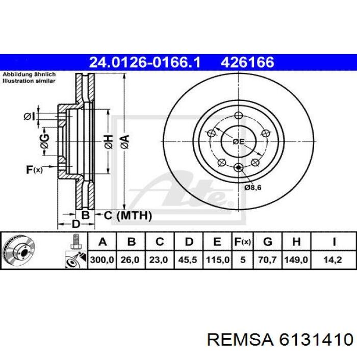 Диск переднього гальма Remsa 6131410 ціна, від 56.76 USD