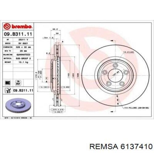 Диск переднього гальма Remsa 6137410 ціна, від 63.54 USD